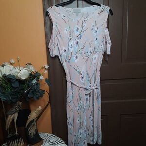 Belle Sky Women's Floral Cold Shoulder Pleated Dress size XL